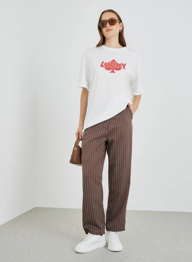 تايك تو Take Two Slogan Print Oversized T-Shirt