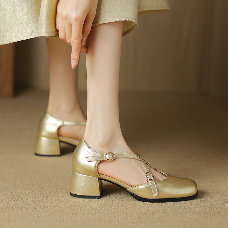 2024 Summer College Style Mid-Heel 33-43 Size Cross Buckle Hollow Women'S Sandals - Image 2
