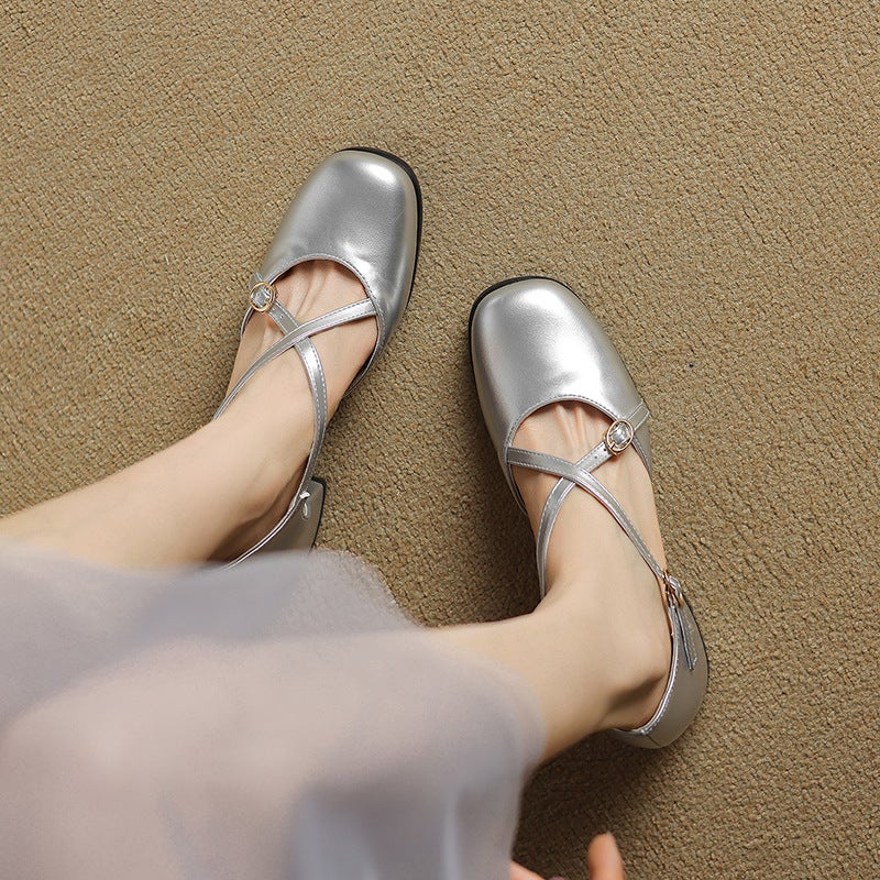 2024 Summer College Style Mid-Heel 33-43 Size Cross Buckle Hollow Women'S Sandals - Image 4