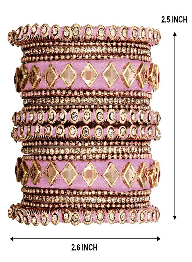 Aheli Pink Silk Thread Kundan Chuda Chura Bangle Set Gift for Women (Size - 2.6") - Image 4