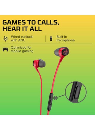HyperX Cloud Gaming Earbuds II, In-Ear Gaming Headphones, Noise-Isolating Design, High-Quality Sound, built-in Mic, Comfort Fit, Compatible with PC, Console & Mobile, Red | 705L8AA - view 2