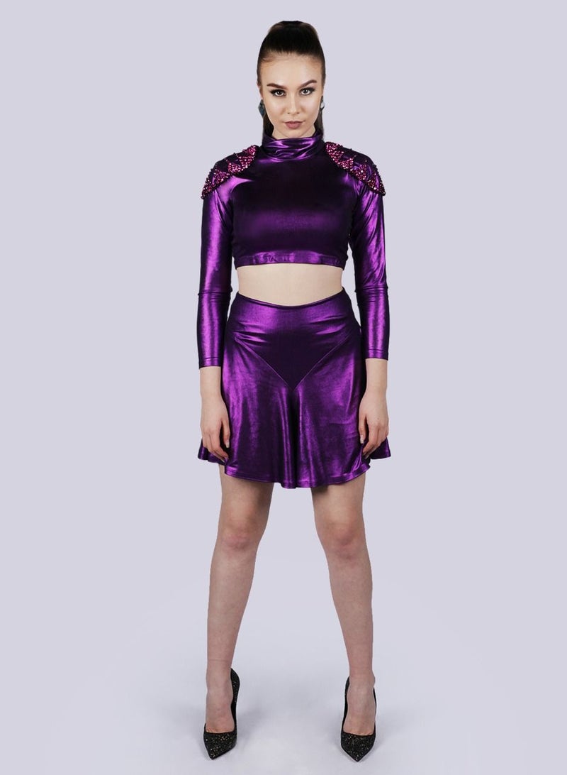 NIVA FASHION HOUSE Opulence Purple Crop Top and Shorts Set  - Image 1