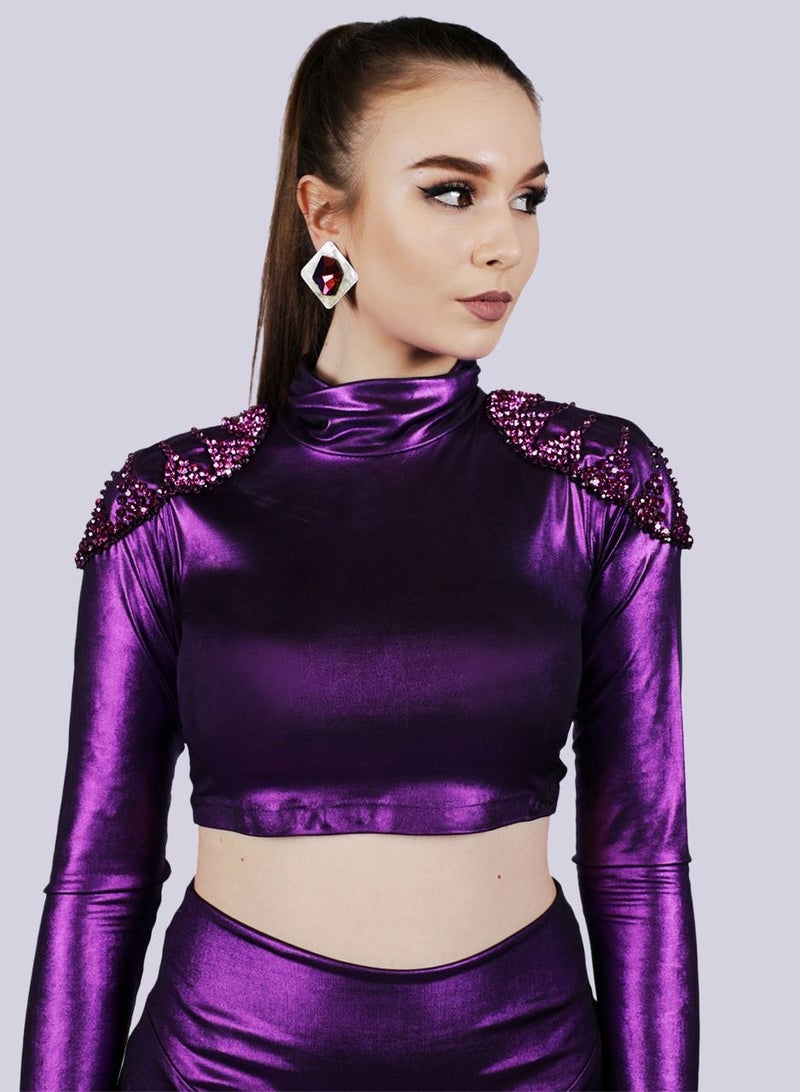 NIVA FASHION HOUSE Opulence Purple Crop Top and Shorts Set  - Image 2
