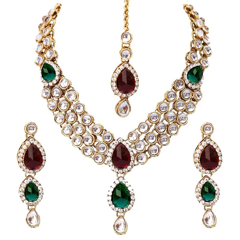 Shining Diva Latest Stylish 18k Gold Plated Traditional Kundan Necklace Jewellery Set for Women - Image 3