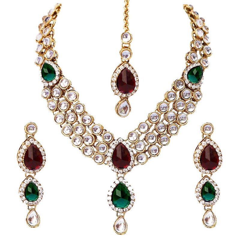 Shining Diva Latest Stylish 18k Gold Plated Traditional Kundan Necklace Jewellery Set for Women - Image 1