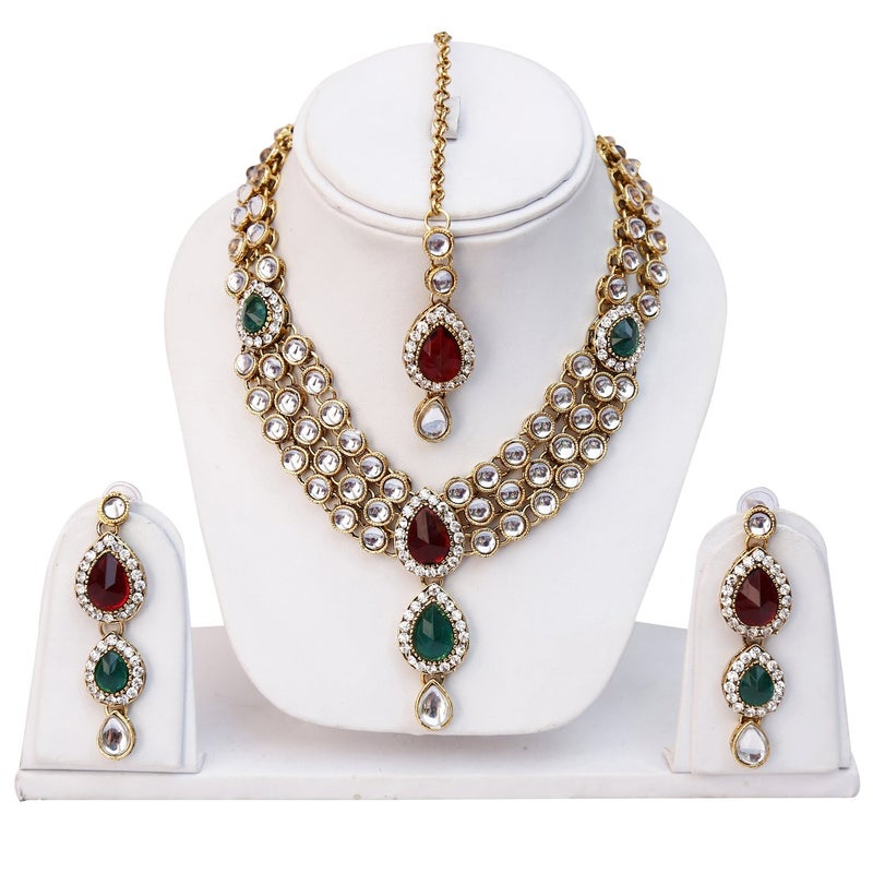 Shining Diva Latest Stylish 18k Gold Plated Traditional Kundan Necklace Jewellery Set for Women - Image 2