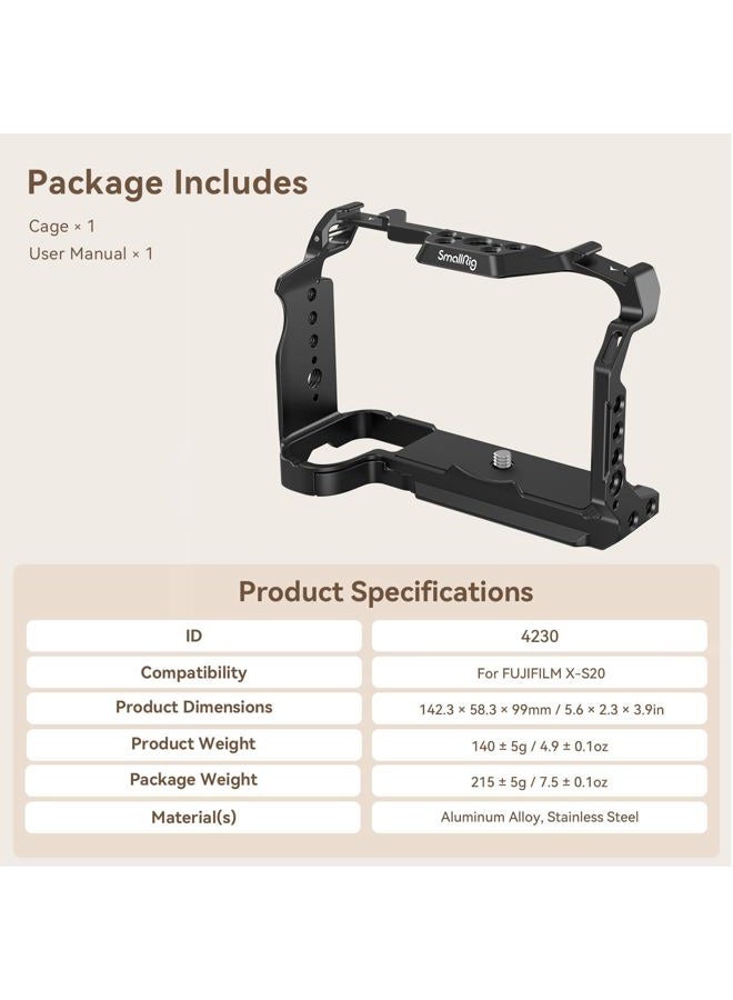 SmallRig X-S20 Camera Cage for FUJIFILM X-S20, Aluminium Alloy Full Cage, w/Quick Release Plate for Arca-Swiss, for Photography, Shooting, Video Creators - 4230 - Image 5