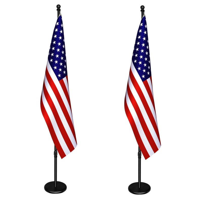 IN WHICH BAY Indoor Flagpole with BaseTelescoping Flag Pole 6FT8FT Flagpoles Rotate 360 Degrees 3X5 USA FlagHeavy Duty Water Resistant Polyester Canvas Embroidered Stars Suitable for Office Auditorium School Use 2pack