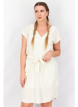 Splendid Women Plain Belted Tie Mini Dress, Cream  - Image 1