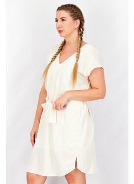 Splendid Women Plain Belted Tie Mini Dress, Cream  - Image 2