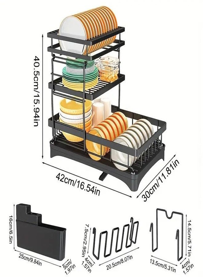 Glaceon Dish Drying Rack 2 Tier Dish Racks for Kitchen Counter and Sink Large Dish Drying Rack with Drainboard & Utensil Holders Carbon Steel Dish Drainers Kitchen Organization and Storage - Image 2