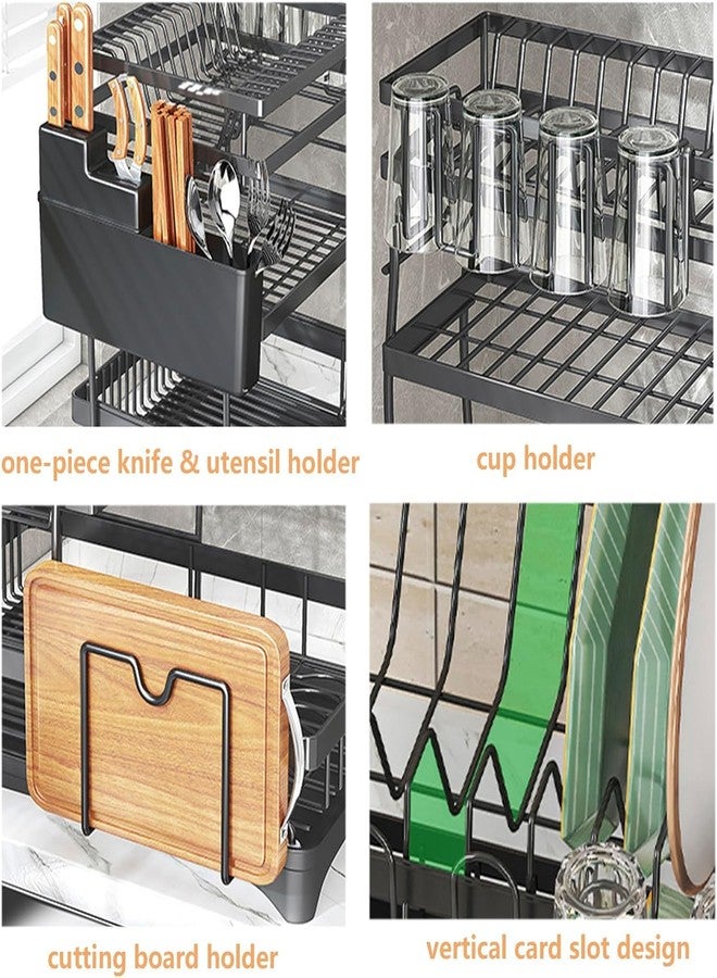 Glaceon Dish Drying Rack 2 Tier Dish Racks for Kitchen Counter and Sink Large Dish Drying Rack with Drainboard & Utensil Holders Carbon Steel Dish Drainers Kitchen Organization and Storage - Image 3