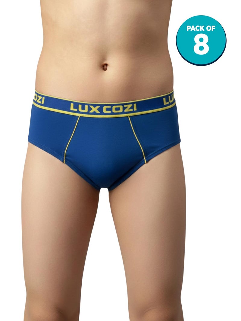 Lux Cozi Boy's Pack of 8 Super Combed Cotton Outer Elastic Solid Brief with Ultra Soft Waistband (Size : 80cm) Multicolour - Image 5