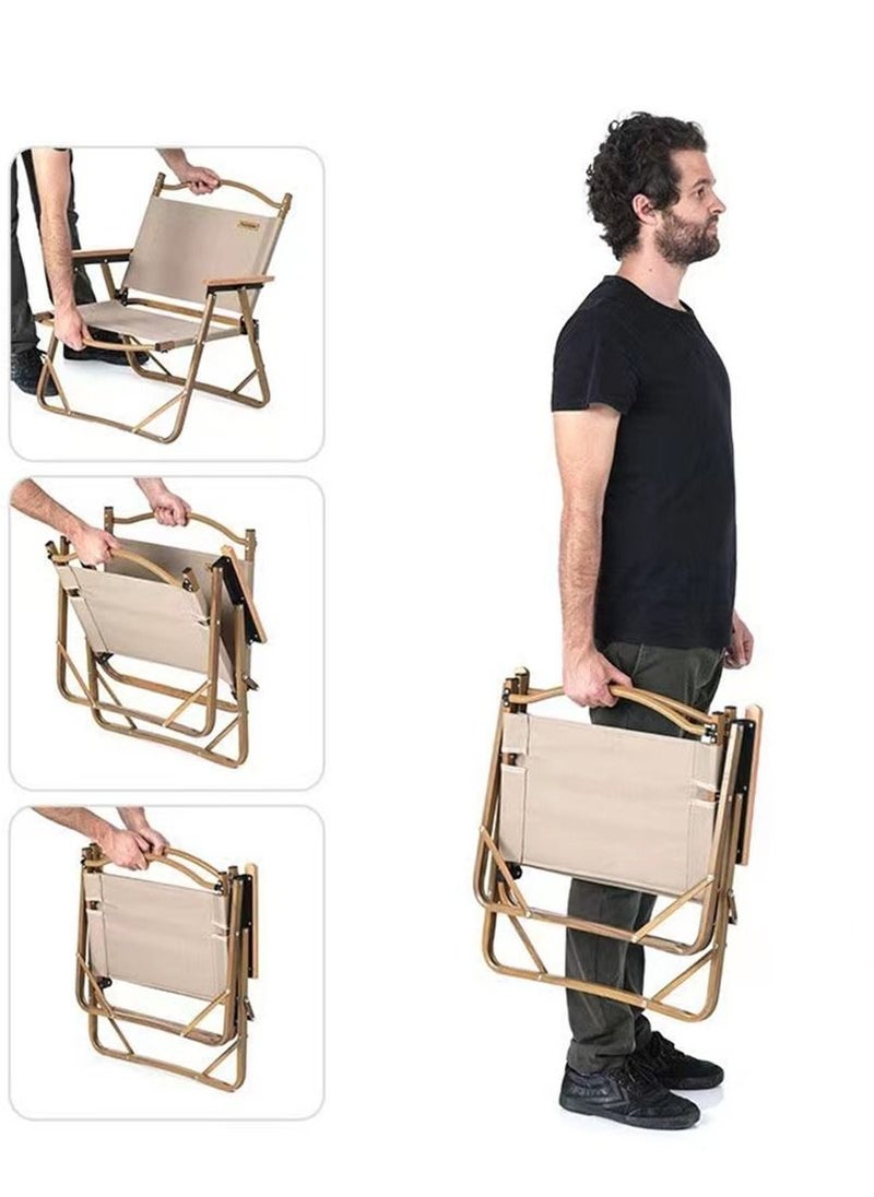 Sharpdo - Portable Folding Outdoor Camping Chair With Wood Grain Design Beige - Image 1