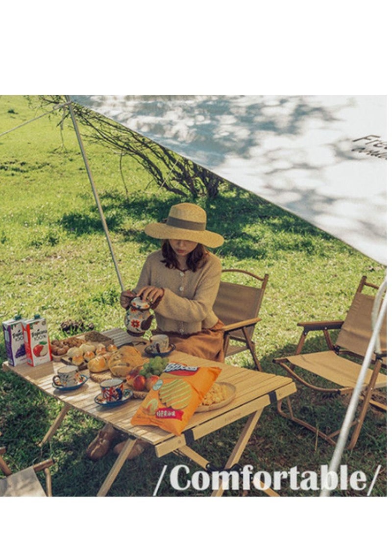 Sharpdo - Portable Folding Outdoor Camping Chair With Wood Grain Design Beige - Image 1