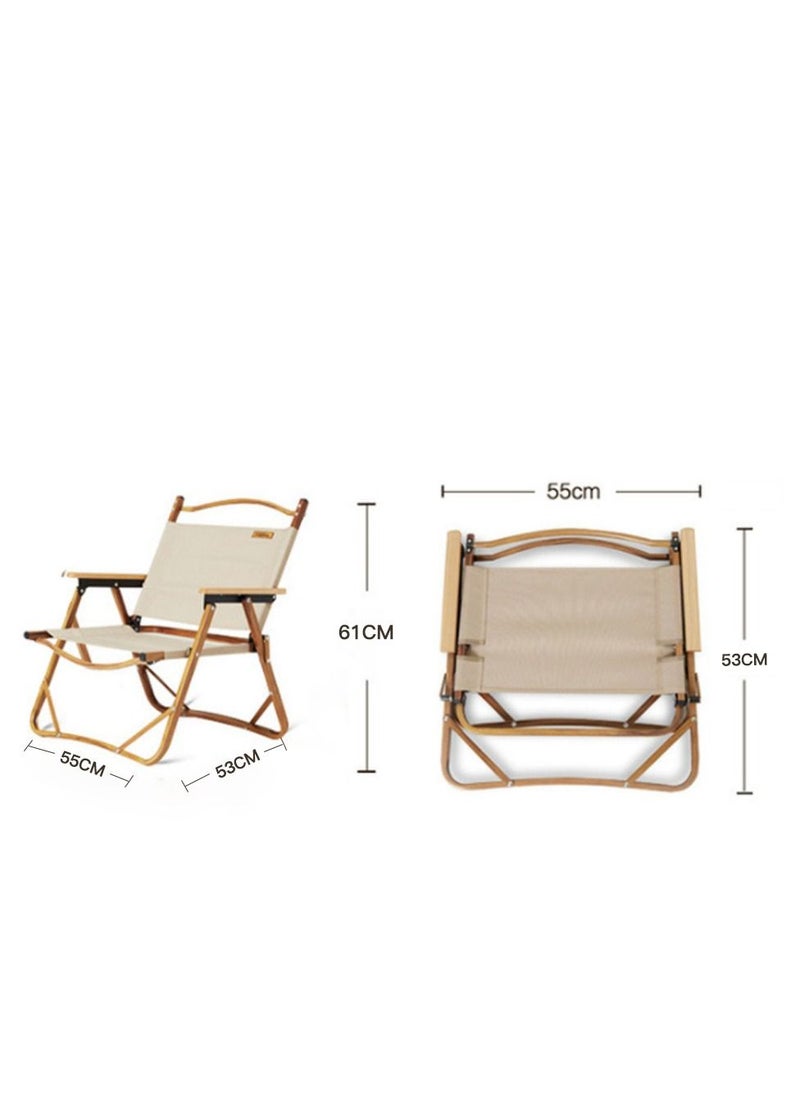 Sharpdo - Portable Folding Outdoor Camping Chair With Wood Grain Design Beige - Image 1