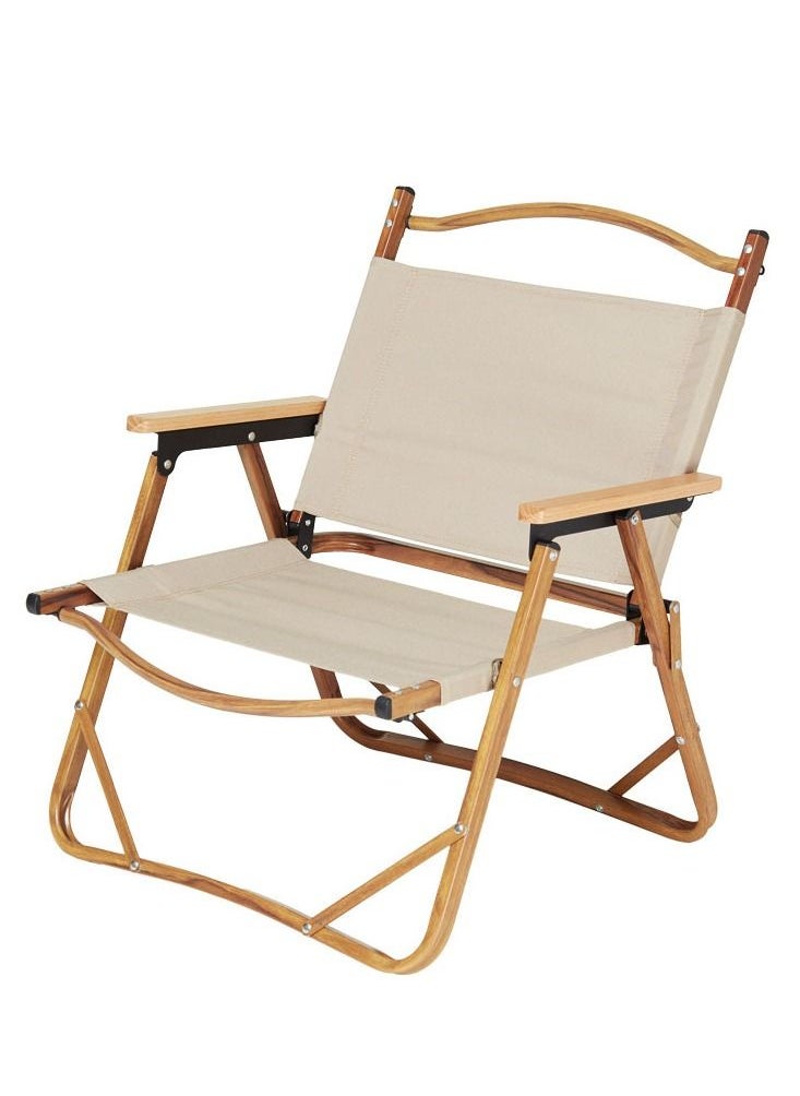 Sharpdo - Portable Folding Outdoor Camping Chair With Wood Grain Design Beige - Image 1