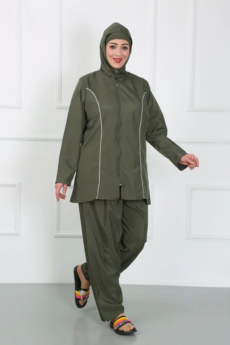 Akbeniz Plus Size Hijab Big Swimsuit Khaki 44010