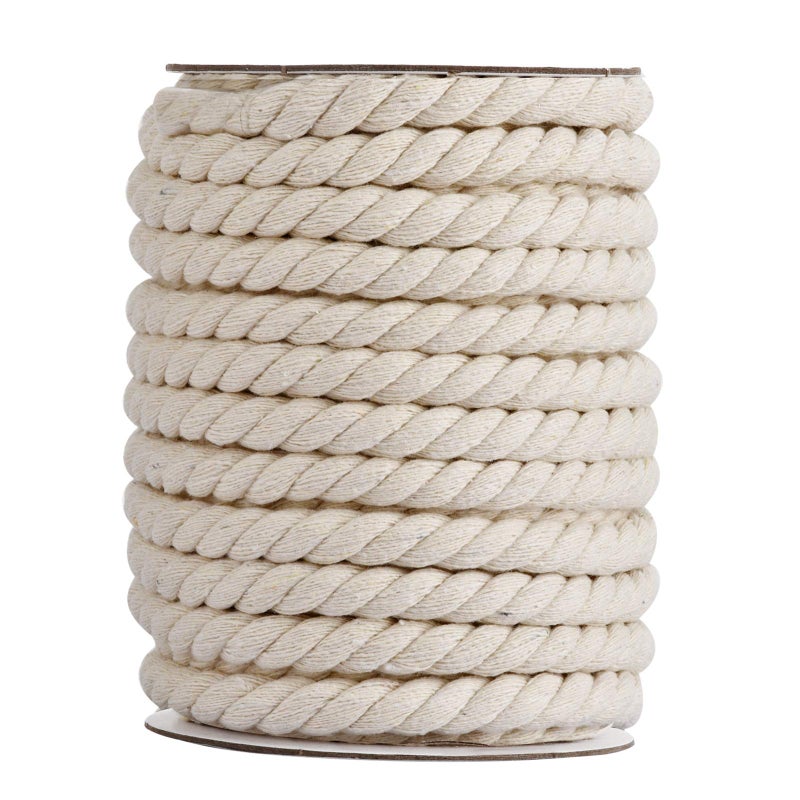 Hdviai Cotton Cord 10mm x 19Yards Natural Unbleached Macrame Rope 3 Strand Twisted Cotton Rope for Wall HangingDIY Craft MakingPlant HangersKnotting Decorative Projects White