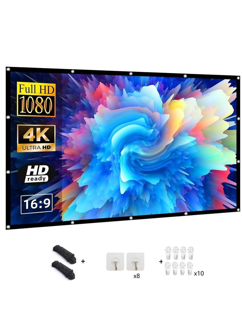 150inch Projector Screen,16:9 4K ,with Hooks,Portable, Projection Screens, Movie Screen ,Double Sided ,Washable, Foldable ,for Home Theater , Office, Outdoor Movies,Camp Party  - Image 1