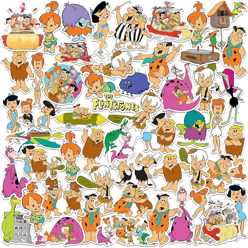 The Flintstones 50ct Vinyl Large Deluxe Stickers Variety Pack - Laptop, Water Bottle, Scrapbooking, Tablet, Skateboard, Indoor/Outdoor - Image 1