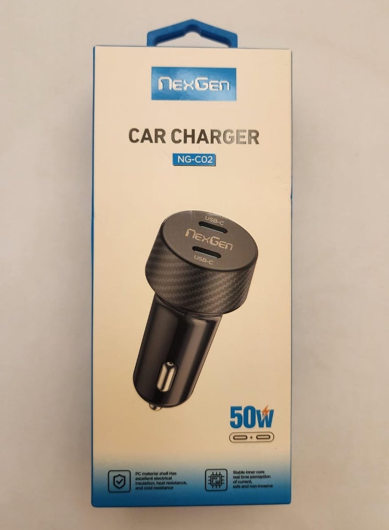 شاحن سيارة بقدرة 43W يدعم الشحن السريع بمخرجين  TYPE-C