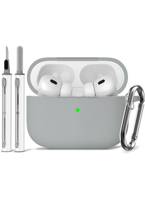 Soft Silicone Protective Case Cover for AirPods Pro 2/Pro with Cleaner Kit and Keychain(Grey)
