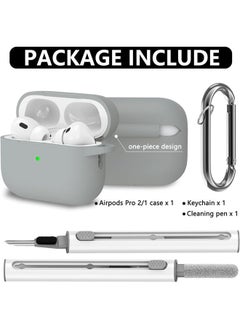 SJet Soft Silicone Protective Case Cover for AirPods Pro 2/Pro with Cleaner Kit and Keychain(Grey)  - Image 2