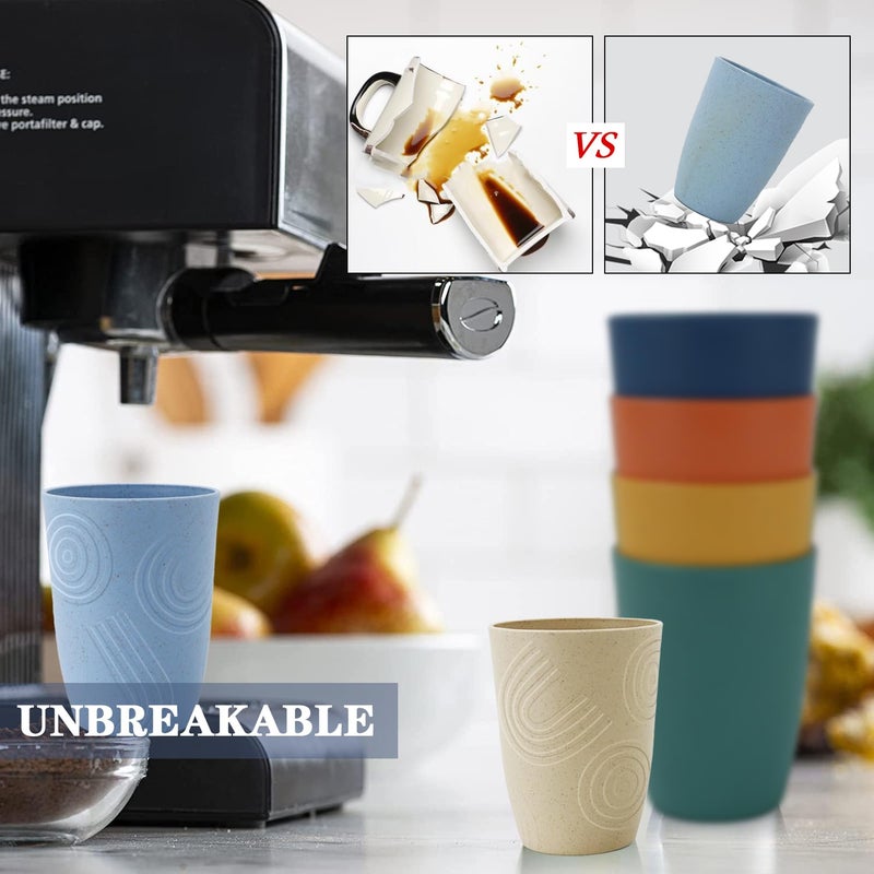 Homienly Plastic Cups Alternatives Unbreakable Drinking Glasses Wheat Straw Cup Sets for Kitchen Camping Party RV Stackable Water Tumblers Dishwasher Freezer & Microwave Safe 6 PCS (12OZ, Multi) - Image 5