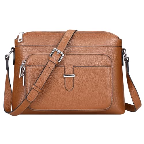 Over Earth Genuine Leather Crossbody Bags for Women Small Ladies Handbags and Purses with Card Slots(O205E Brown New) - Image 1