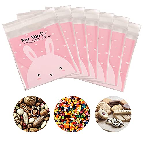 Chocozone Pack of 100 Self Adhesive Guddy Bags Party Favor Bags Cookie Bags Chocolate Pouches Birthday Party Return Gift Bags (Pink) - Image 1