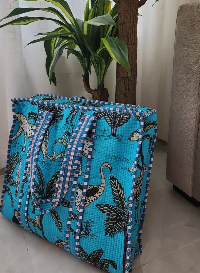Passion District Cotton lined bag that you can use as a shopping bag,market bag,or beach bag blue color - Image 1
