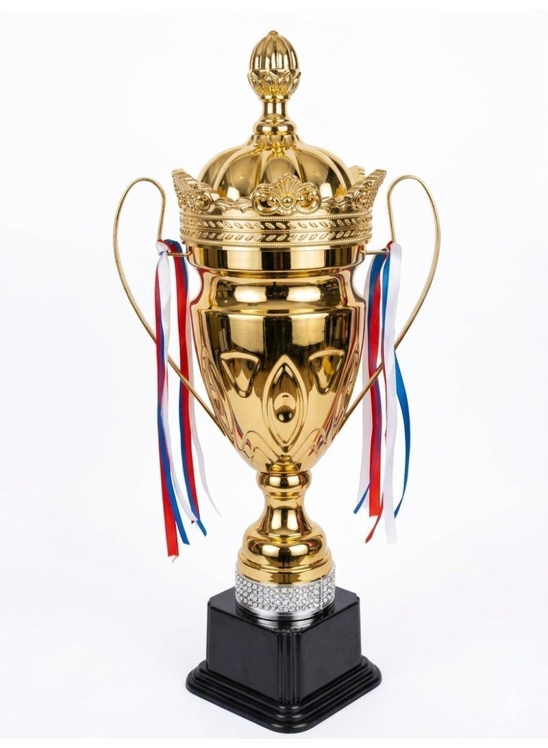 كأس مكافأة رياضي ذهبي بتصميم ملكي مع غطاء وتاج ، مناسب للبطولات والمسابقات الرياضية والمدرسية - Image 1