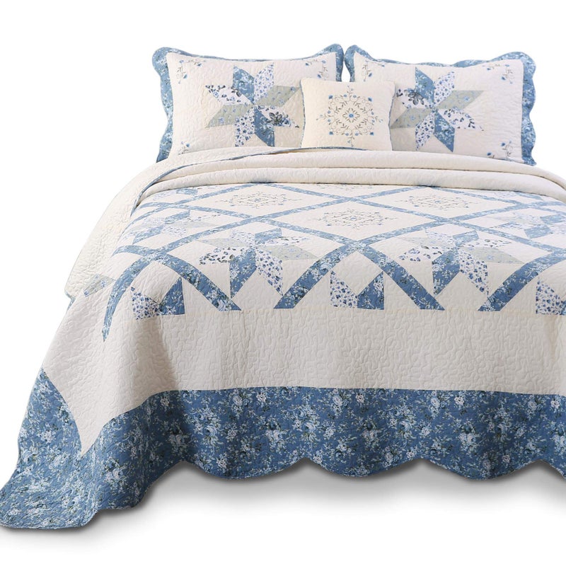 KASENTEX KASENTEX 100 Cotton Luxurious Patchwork Bedspread Embroidery Coverlet Quilt Machine Washable Oversize TwinBlue 80x110in 