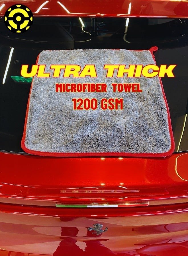 IONIC Ultra Thick Microfiber Towel – 1200 GSM – Super Absorbent, Lint-Free & Scratch-Free – Multi-Purpose for Car, Home & Office – Grey - (60*40cm) - Image 2