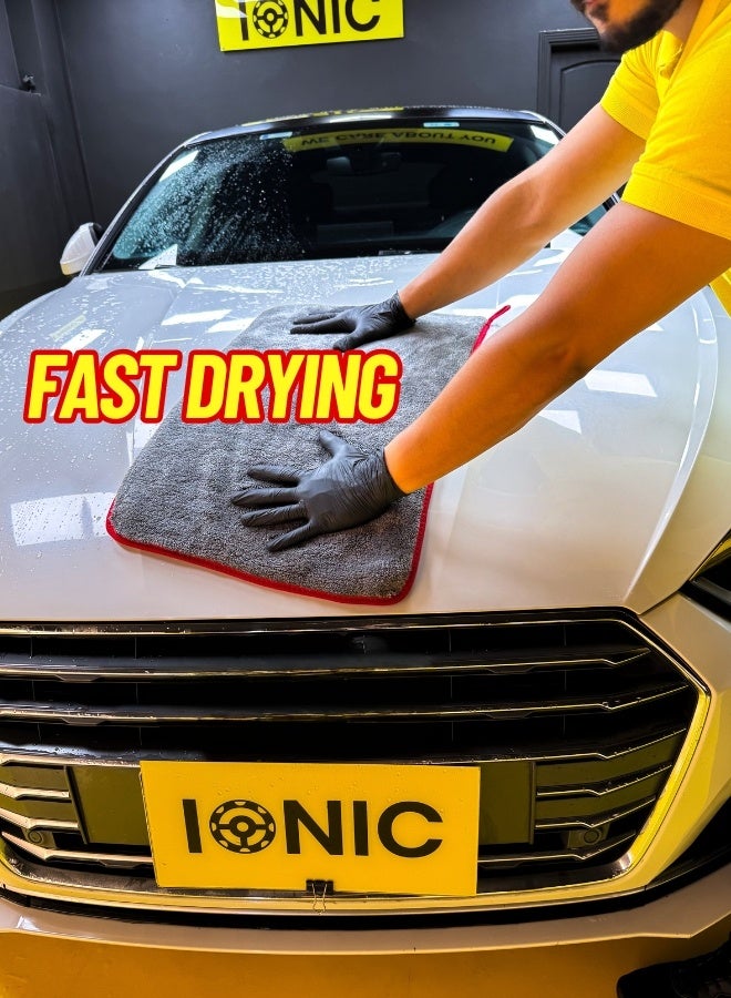 IONIC Ultra Thick Microfiber Towel – 1200 GSM – Super Absorbent, Lint-Free & Scratch-Free – Multi-Purpose for Car, Home & Office – Grey - (60*40cm) - Image 5
