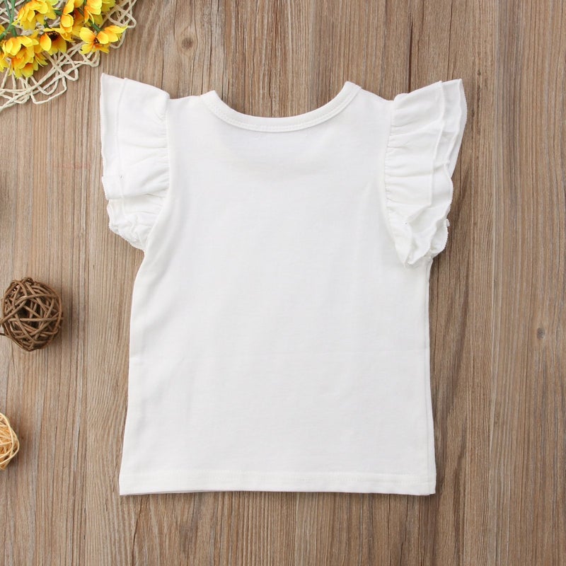 Mubineo Toddler Baby Girl Basic Plain Ruffle Sleeve Cotton T Shirts Tops Tee Clothes (White, 5-6T) - Image 4