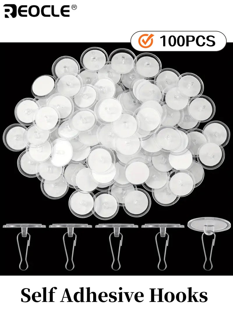 REOCLE 100PCS Self Adhesive Hooks with Hanging Rings Heavy Duty Wall Hooks Without Drilling Clear Stick On Hooks for Kitchen Bathroom Wall Door Ceiling to Hang Towels Clothes and Decorations - Image 1