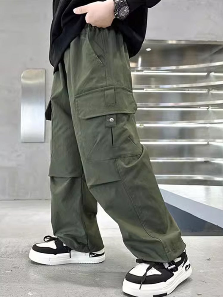 Boys' Tooling Pants Pants Children'S Big Boys Trousers Leg-Binding Sports Pants Tooling Pants Trendy - Image 2