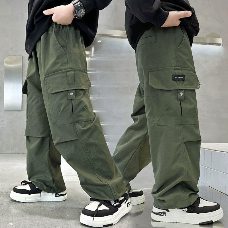 Boys' Tooling Pants Pants Children'S Big Boys Trousers Leg-Binding Sports Pants Tooling Pants Trendy - Image 1