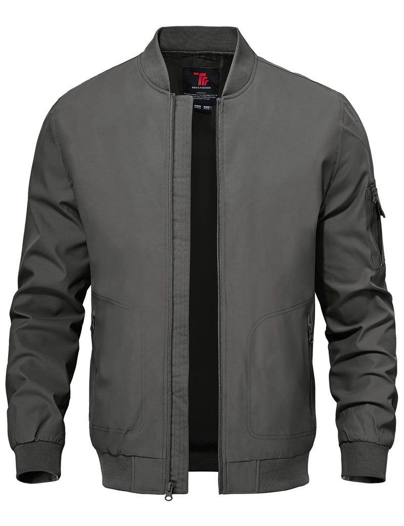TBMPOY Mens Light Jackets Lightweight Bomber Windbreaker Jackets Casual Stylish Fall Golf Zip Up Dress Business Varsity Dark Grey L