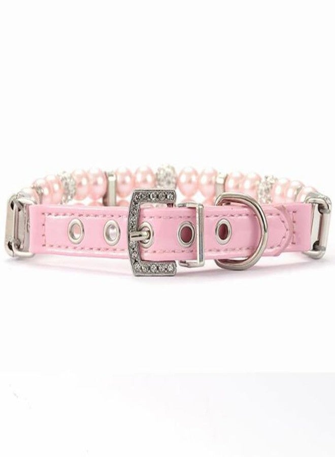 Weimostar Pearl Dog Collars for Small Dogs, Bling Rhinestone Cat Necklace Cute Crystal Puppy Collars for Small Medium Female Dogs Girl Kitten, Diamond Pet Jewel for Wedding Birthday Party Gift, Pink XXS - Image 4