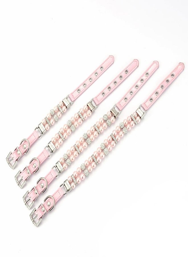 Weimostar Pearl Dog Collars for Small Dogs, Bling Rhinestone Cat Necklace Cute Crystal Puppy Collars for Small Medium Female Dogs Girl Kitten, Diamond Pet Jewel for Wedding Birthday Party Gift, Pink XXS - Image 3