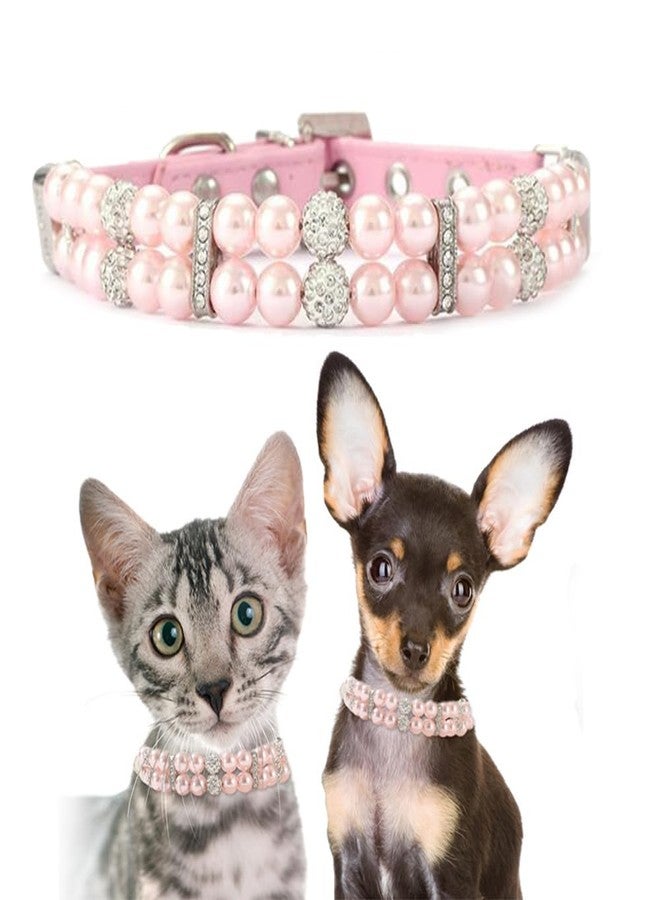Weimostar Pearl Dog Collars for Small Dogs, Bling Rhinestone Cat Necklace Cute Crystal Puppy Collars for Small Medium Female Dogs Girl Kitten, Diamond Pet Jewel for Wedding Birthday Party Gift, Pink XXS - Image 1