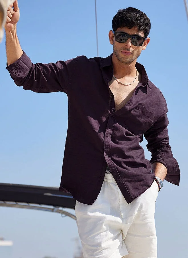 The Souled Store  The Souled Store Men Solid Purple Regular Fit Shirt  | Best Price UAE