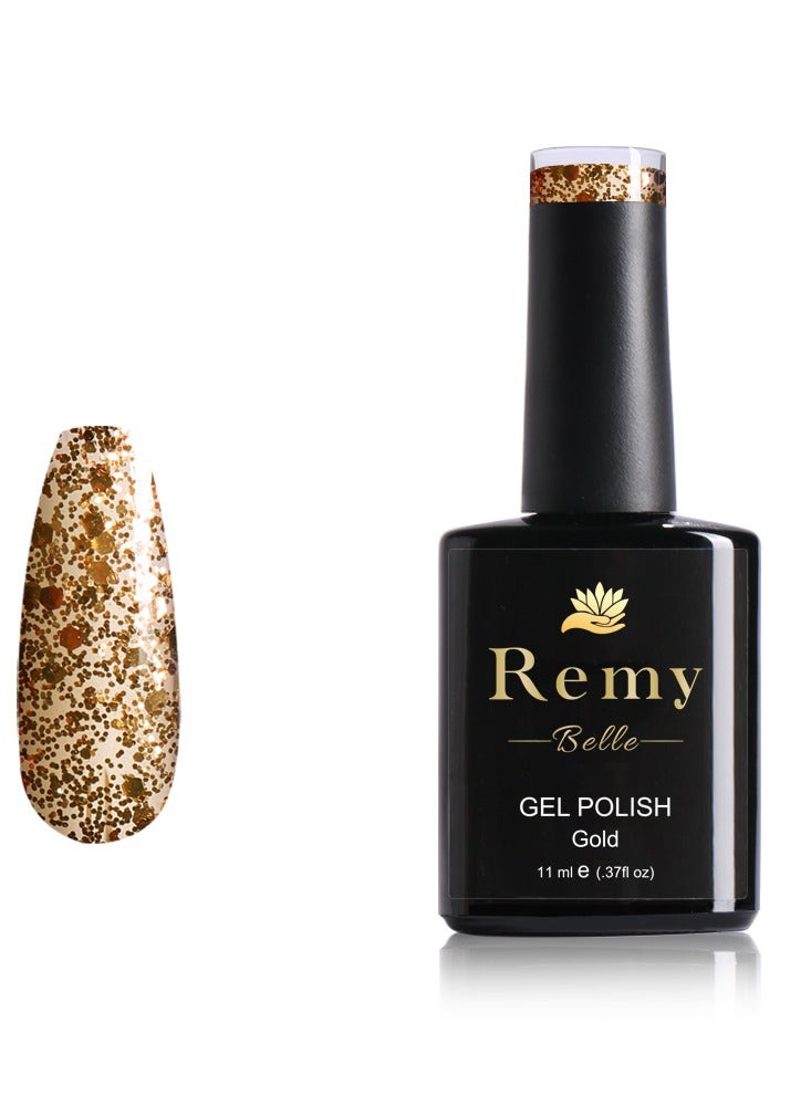 ريمي بيلا طلاء أظافر جل يدوم طويلاً، مقاوم للتشقق، يتطلب التجفيف تحت مصباح ليد بالأشعة فوق البنفسجية، 11 مل (ذهبي) - Image 1
