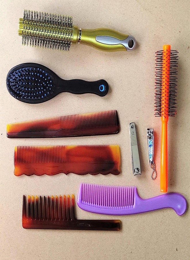 Chillatai Combo Multi colour 2 Model Hair Brush Sets and 5 Different model Hair Combs For Men and Woman Pack of 7 sets - Image 1