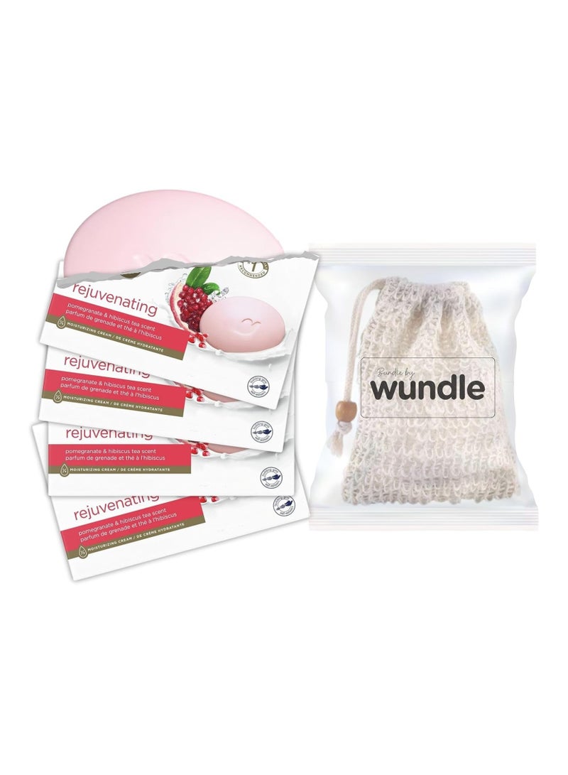 Dove Wundle Bundle Soap Saver Exfoliating Pouch with 90 X 4 Dove Rejuvenating Soap Bars (Pomegranate & Hibiscus Tea)