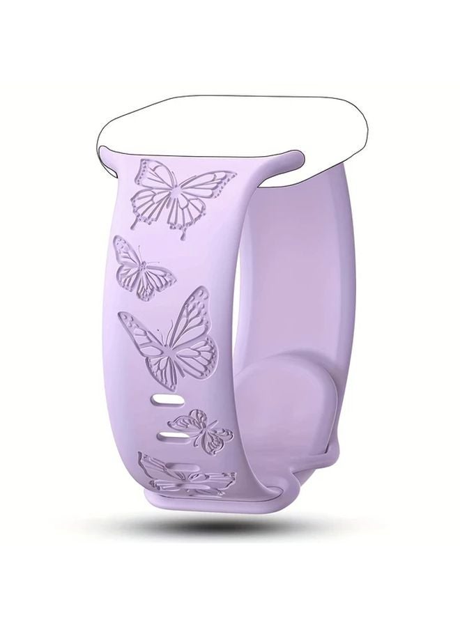 Purple Butterfly Engraved Silicone Band For IWatch 45mm 44mm 42mm Series SE - Image 5