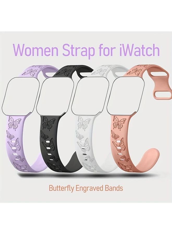 Purple Butterfly Engraved Silicone Band For IWatch 45mm 44mm 42mm Series SE - Image 1